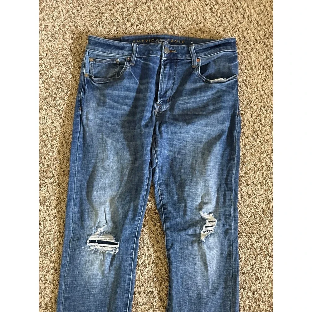 American Eagle Men's Slim Fit Distressed Blue Jeans Size 34x32